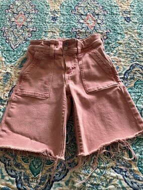 GAP Pink Frayed Hem Cargo-Style Bermuda Shorts